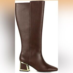 Ninety Union Brown Tall Statement Boots Gold Block Heel Size 11